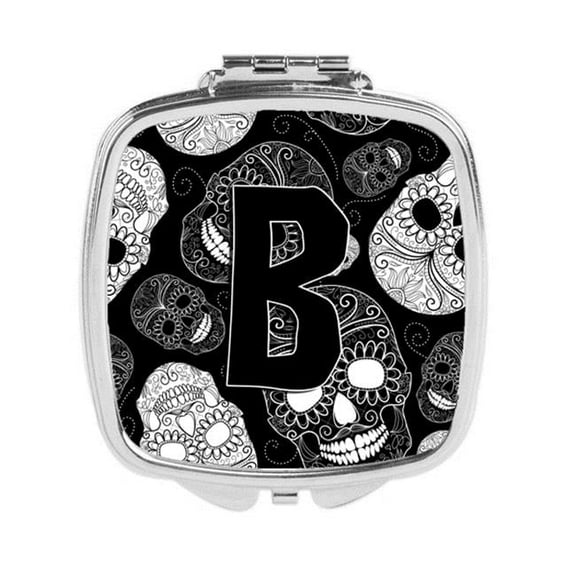 Letter B Day of the Dead Skulls Black Compact Mirror