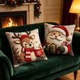 thumbnail image 4 of Christmas Pillow Covers 18x18 Set of 2, Rustic Santa SnowmanTeddy Bear Reindeer Winter Hoilday Decorative Throw Pillow Covers for Home Bedroom Living Room(C), 4 of 6