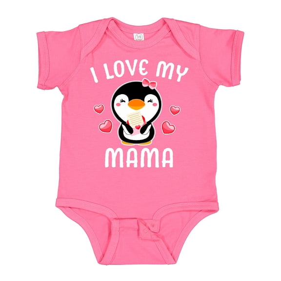 Inktastic I Love My Mama with Cute Penguin and Hearts Girls Baby Bodysuit