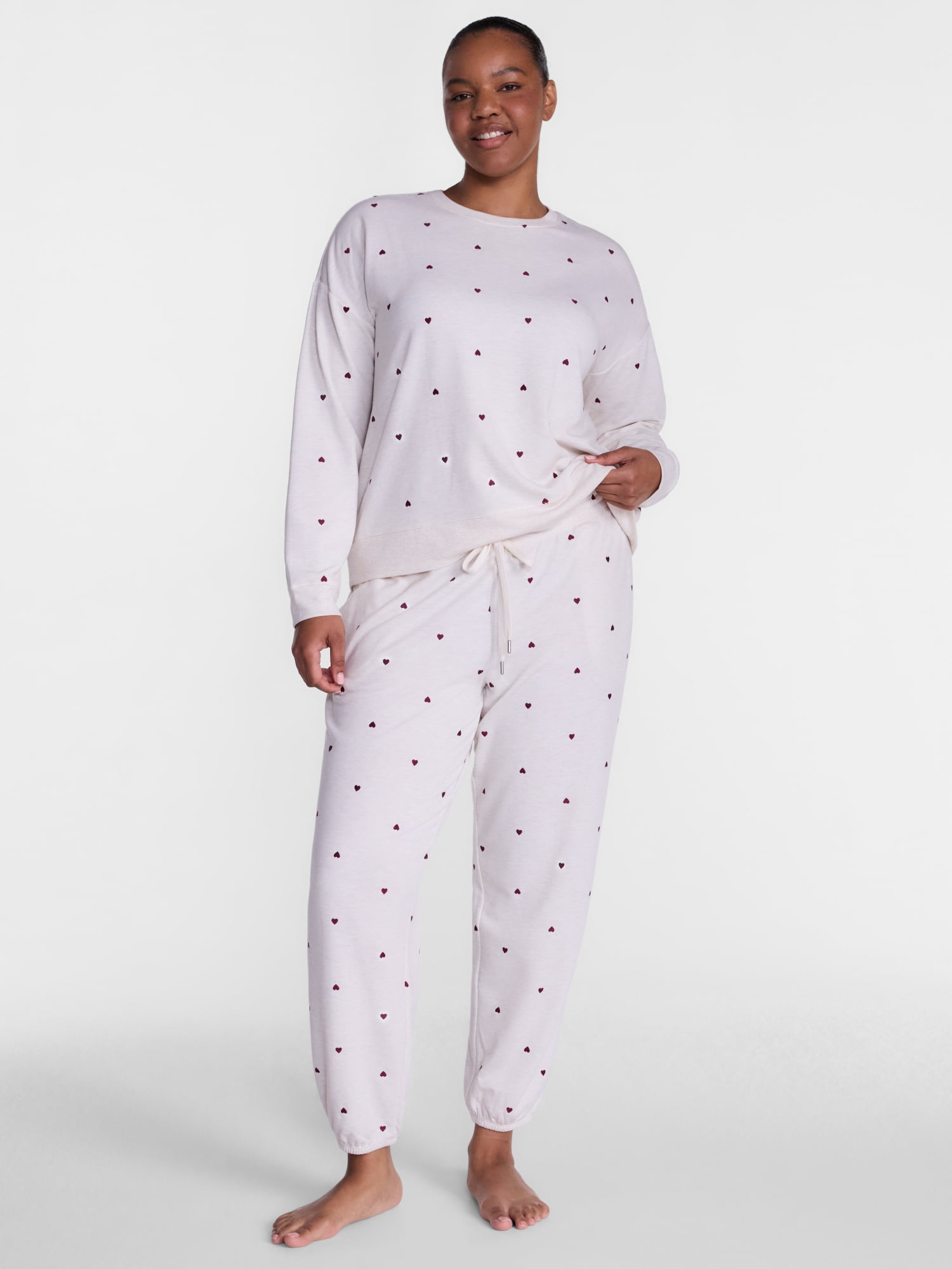 Joyspun Women's Fleece Lounge Sleep Top and Joggers, 2-Piece Pajama Set, Sizes XS-3X