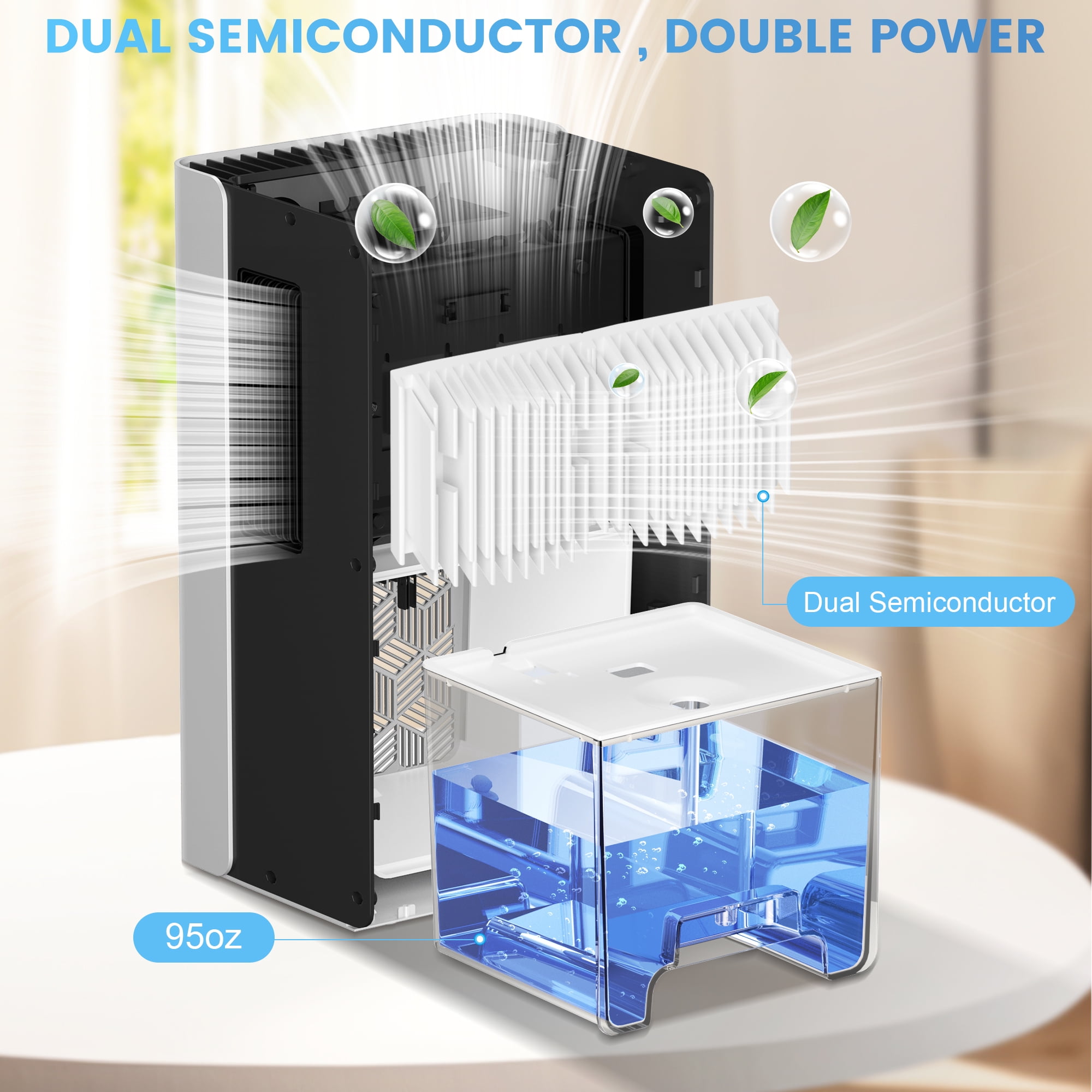 EGEH Dehumidifier, Dehumidifiers for Room, 95 OZ Water Tank, (950 sq.ft) Dehumidifiers for Basement Home Bathroom Bedroom with Auto Shut Off, 7 Colors LED Light, White