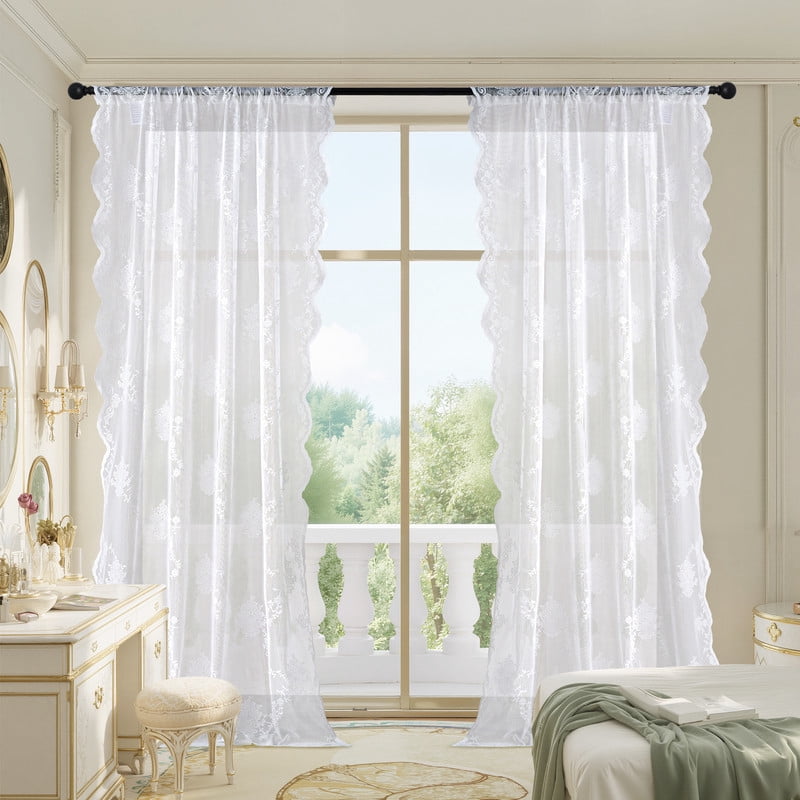 NICETOWN Lace Curtain for Living Room 2 Panels Rod Pocket Victorian Light-Filtering Sheer Drapes for Bedroom, 52"x84", White