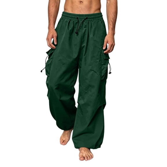 Men's Baggy Cargo Pants Loose Fit Drawstring Parachute Pants Mens Summer Pants Dark Green S