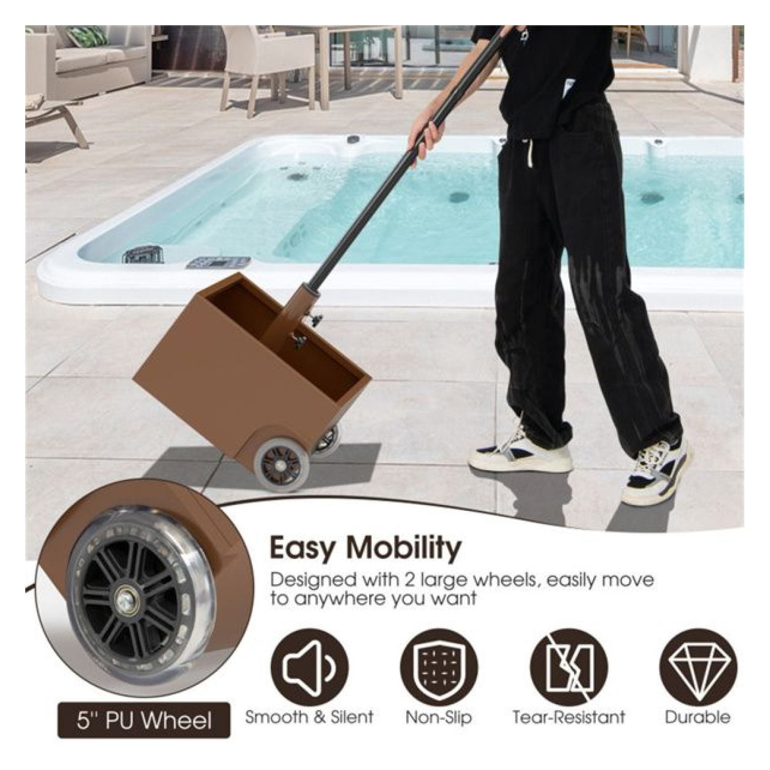 150LBS Umbrella Base with Wheels, Coffee, Patio Umbrella Stand for 7.5-11ft Umbrellas, Fillable Planter, 2 Adapters, Heavy Duty Steel