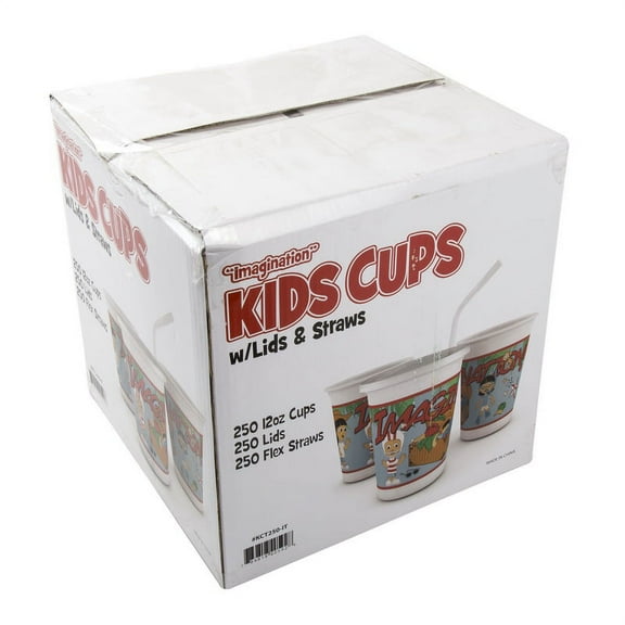 Royal Paper Imagination Kids Cold Cup with Straw and Lid, 12 ounce 250/Case