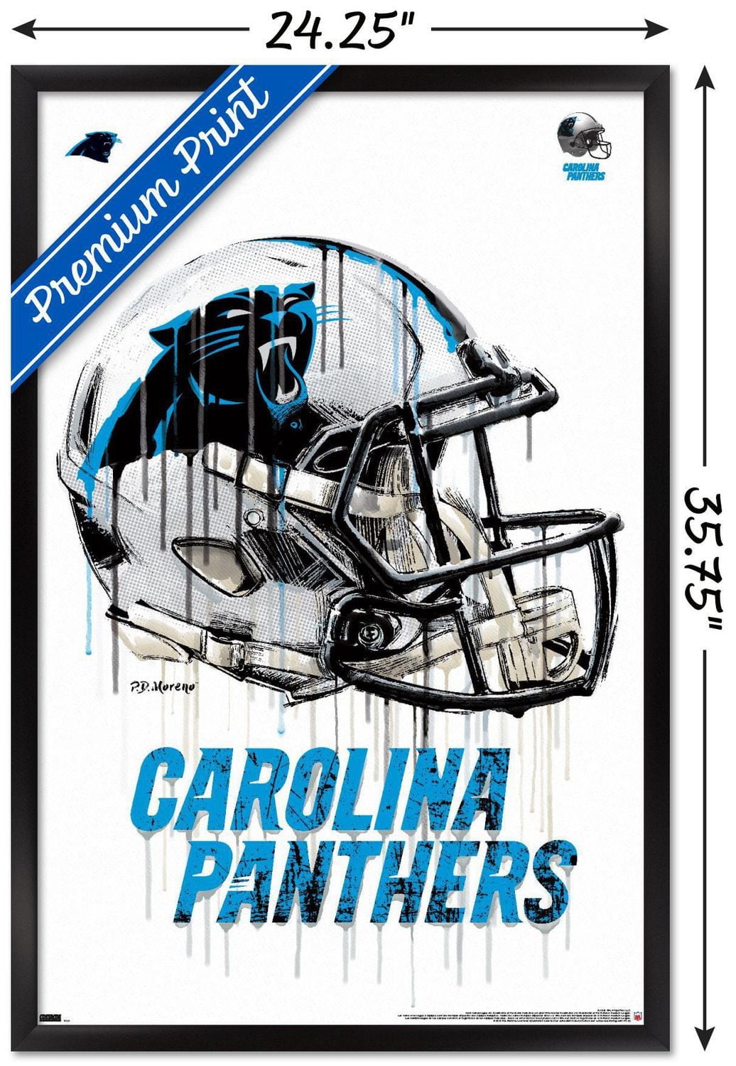 NFL Carolina Panthers - Drip Helmet 20 Wall Poster, 22.375" x 34" Framed