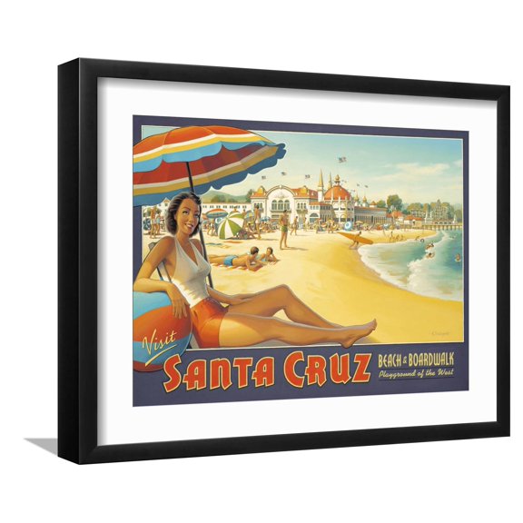 Art.com Visit Santa Cruz Art Print by Kerne Erickson, Black Frame Wall Art, 21" x 17"