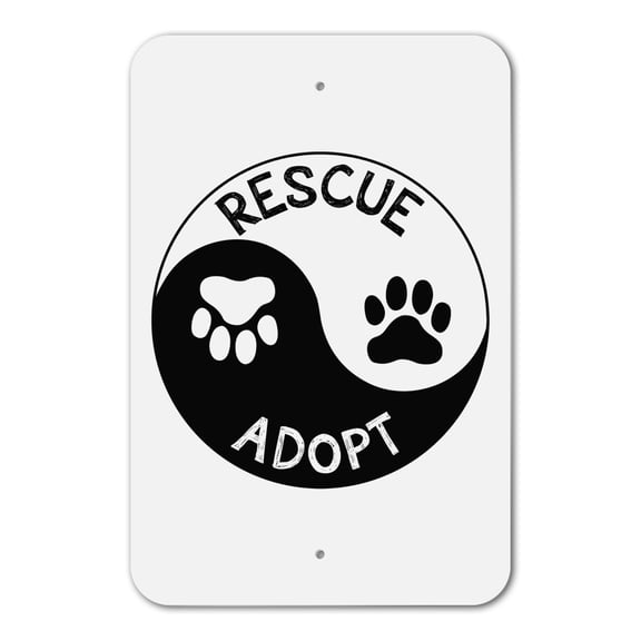Rescue Adopt Yin Yang Paw Prints Dogs Cats Home Business Office Sign - Plastic - 18" x 12" (45.7cm x 30.5cm)