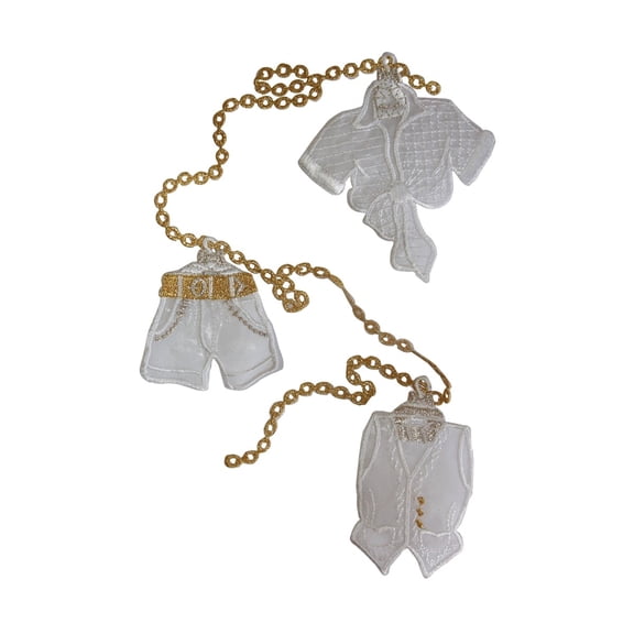 ID 7884 White Clothes On Gold Chain Patch Fashion Embroidered Iron On Applique
