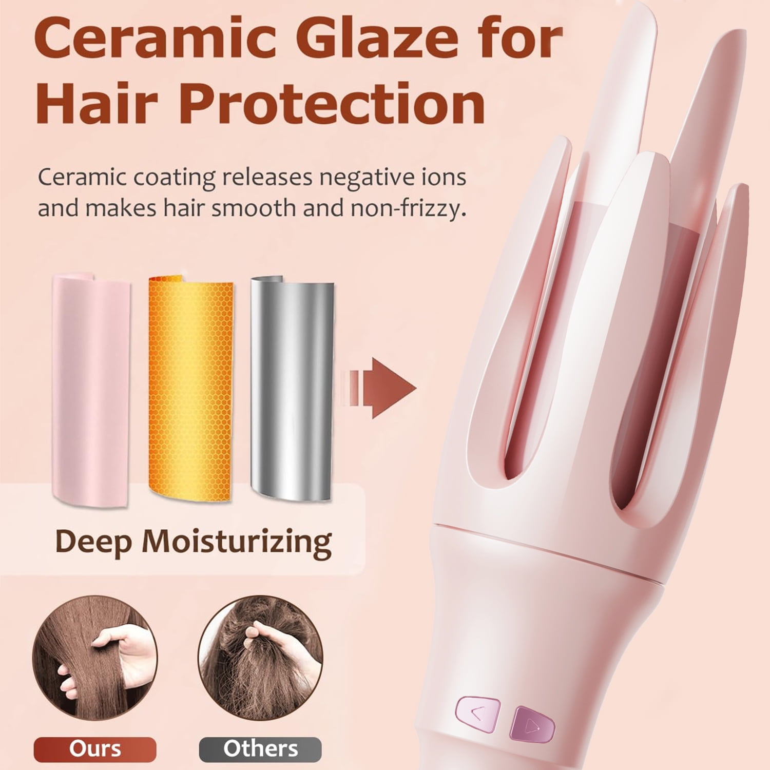 JUUTREN Automatic Curling Iron 1 Inch Hair Curler, Rotating Wand Curling Iron for Waves, Beach Curls & Hair Waver, Dual Voltage 110-240V, 4 Heat Settings 320℉-430℉, Hair Wand Auto Shut Off, Pink