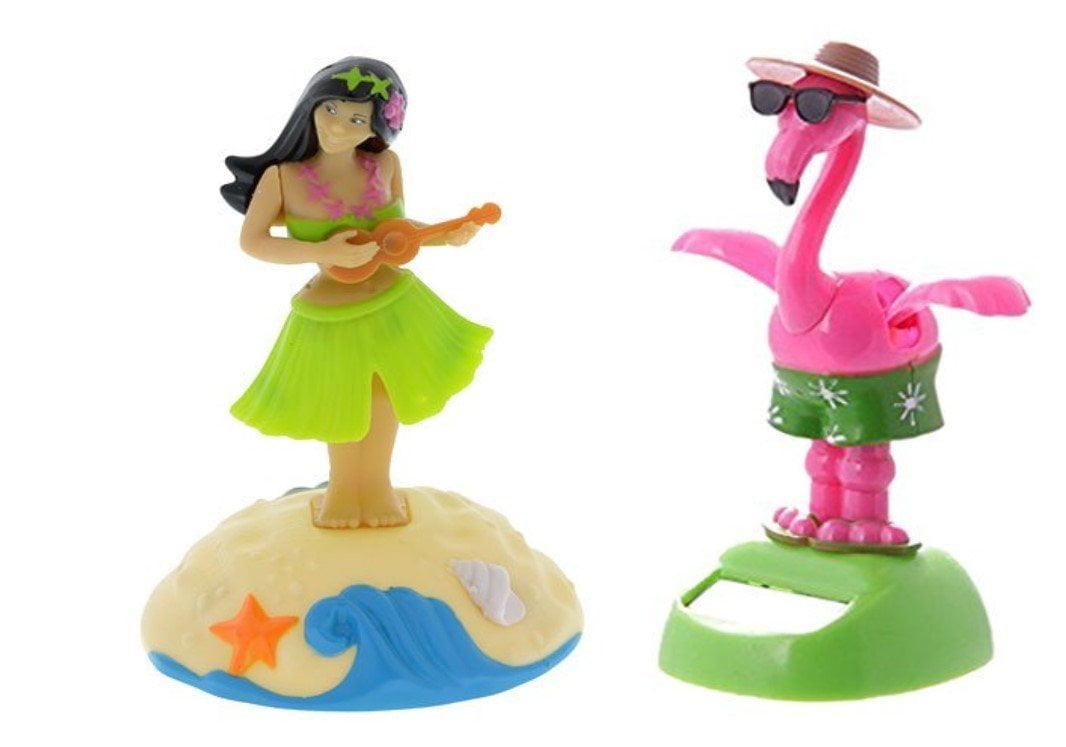 Summer Plastic SolarPowered Hula Girl with Beach Base & Flamingo with