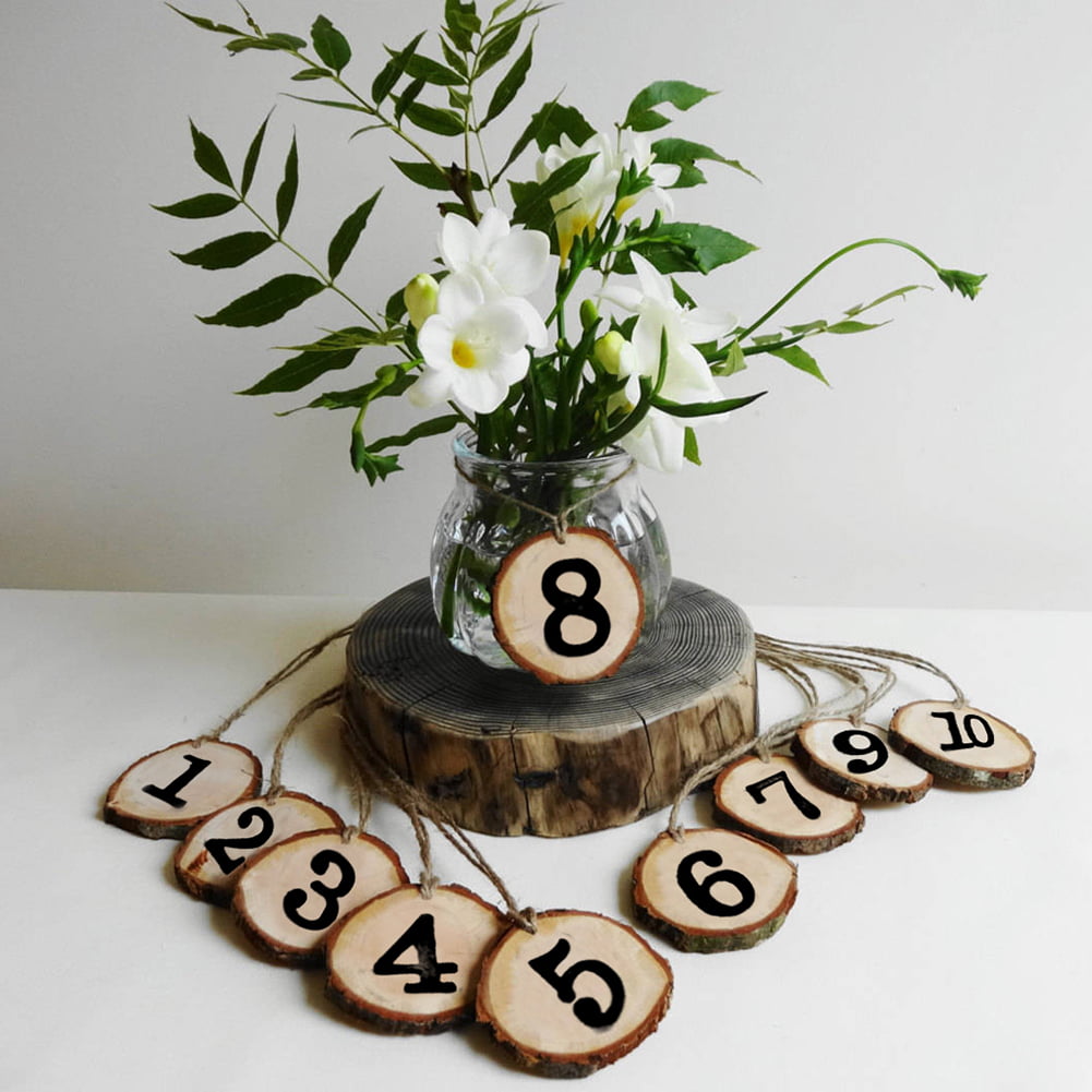 10pcs 1-10 Wooden Numbers Cards Slice Round Table Seat Centerpieces Hanging Sign
