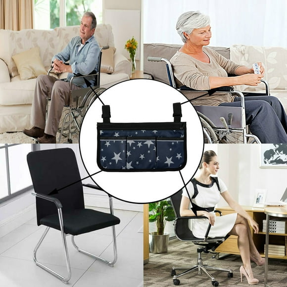 Bolsa lateral para silla de ruedas, Bolsa de Almacenamiento para reposabrazos con tira reflectante, Bolsa para accesorios de reposabrazos para sillas de ruedas y caminantes