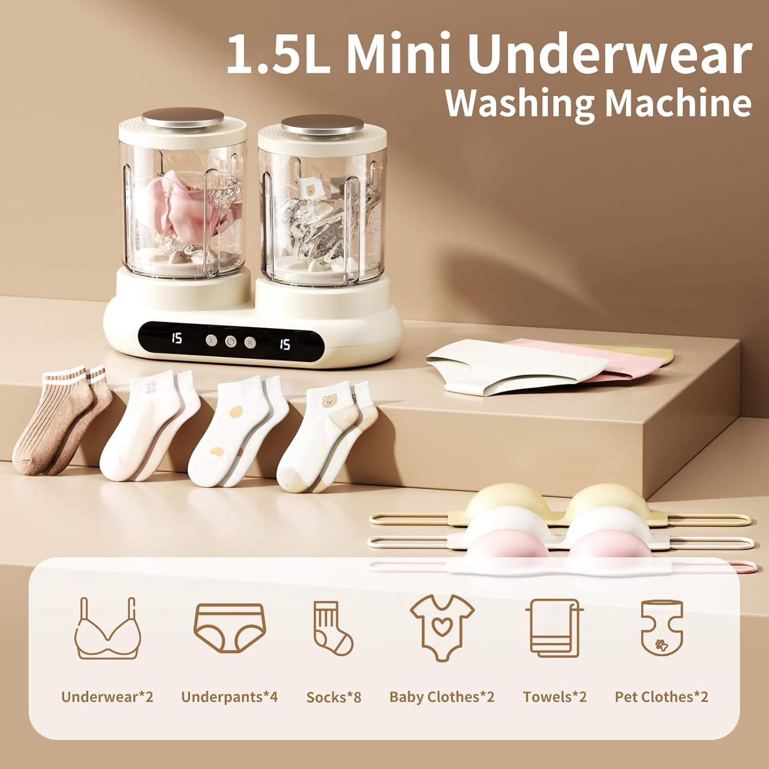 3L Portable Washing Machine, Mini Washer, Mini Laundry Machine with Twin Tub, Deep Cleaning of Underwear and Socks, Suitable for Homes, Apartments, Dorms, Hotels, Traveling