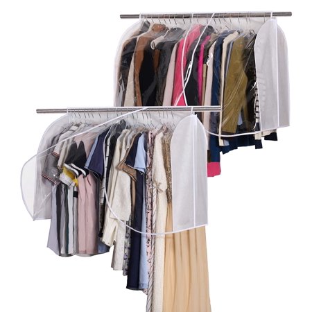 SLEEPING LAMB Extra Large Hanging Garment Rack Cover Storage with Clear PVC Window Dust Shoulder Cover Clothes Dress Suits Coat Protectors for Closet, 2 Packs, White C33