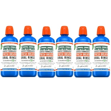 6 Pack - TheraBreath Fresh Breath Mouthwash, Icy Mint, Alcohol-Free, 1 Liter (33.8 fl oz)