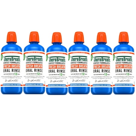 6 Pack - TheraBreath Fresh Breath Mouthwash, Icy Mint, Alcohol-Free, 1 Liter (33.8 fl oz)
