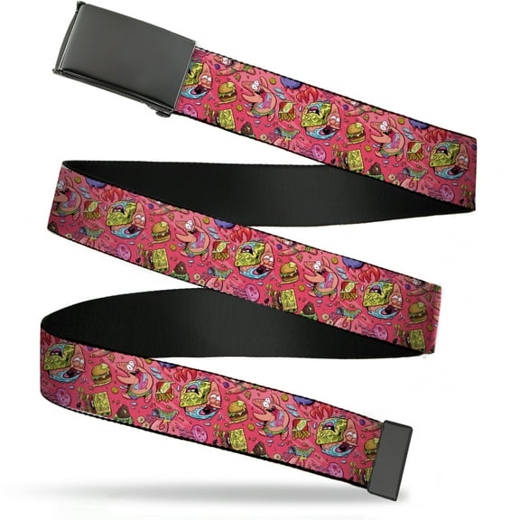 Adjustable Belt, Clamp Buckle, Cut-to-Fit, SpongeBob Funky Character Swirl Collage Pinks