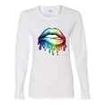 thumbnail image 2 of Wild Bobby, Colorful Neon Rainbow Biting Lips, Pop Culture, Women Graphic Long Sleeve Tee, White, Small, 2 of 3