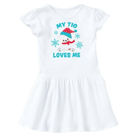 

Inktastic Polar Bear My Tio Loves Me in Santa Hat with Snowflakes Gift Toddler Girl Dress