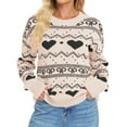 thumbnail image 2 of Holiday Sweaters For Women Fashion Bow Heart Print Casual Cute Long Sleeve Crew Neck Sweatshirt Winter Soft Warm Knit Holiday Pullover Tops Beige L, 2 of 5