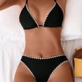 thumbnail image 4 of Women's Solid Color Lace Triangle Bikini Set Halter Adjustable Ties Backless Two-Piece Swimsuit Black XL(XL), 4 of 7
