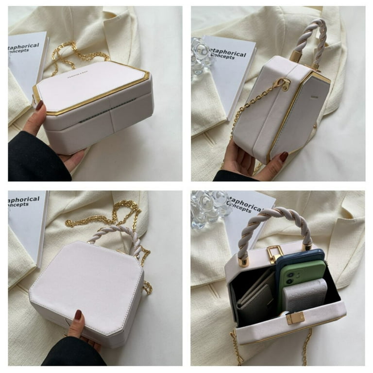 Fashion PU Box Chain Bag, Personalized Trendy Hand/Crossbody/Shoulder Bag  Female Solid Color Phone Bags