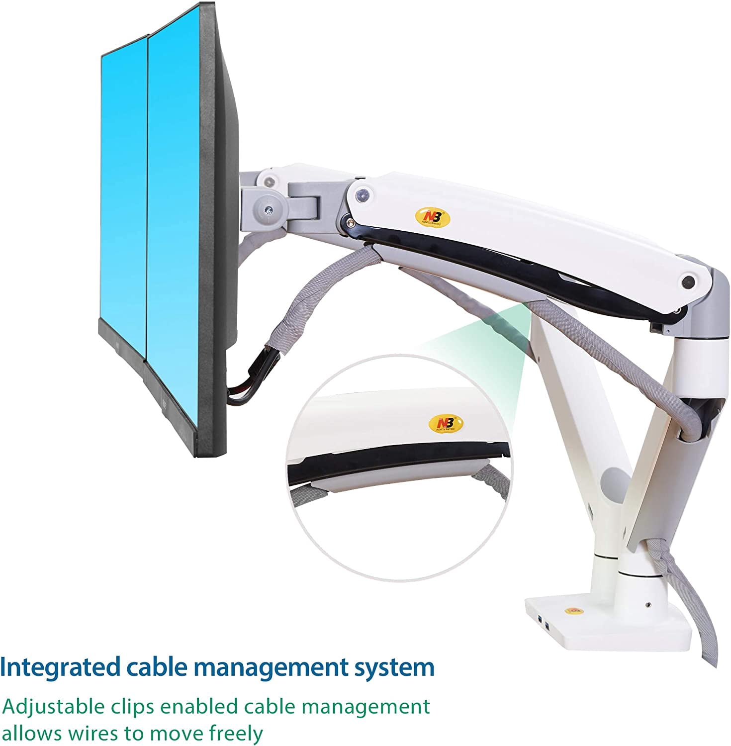 Dual Monitor Desk Mount Stand Full Motion Swivel Computer Monitor Arm Fits 2 Screens  to 32'' with Load Capacity 6.6~26.4lbs for Each Monitor G75-W