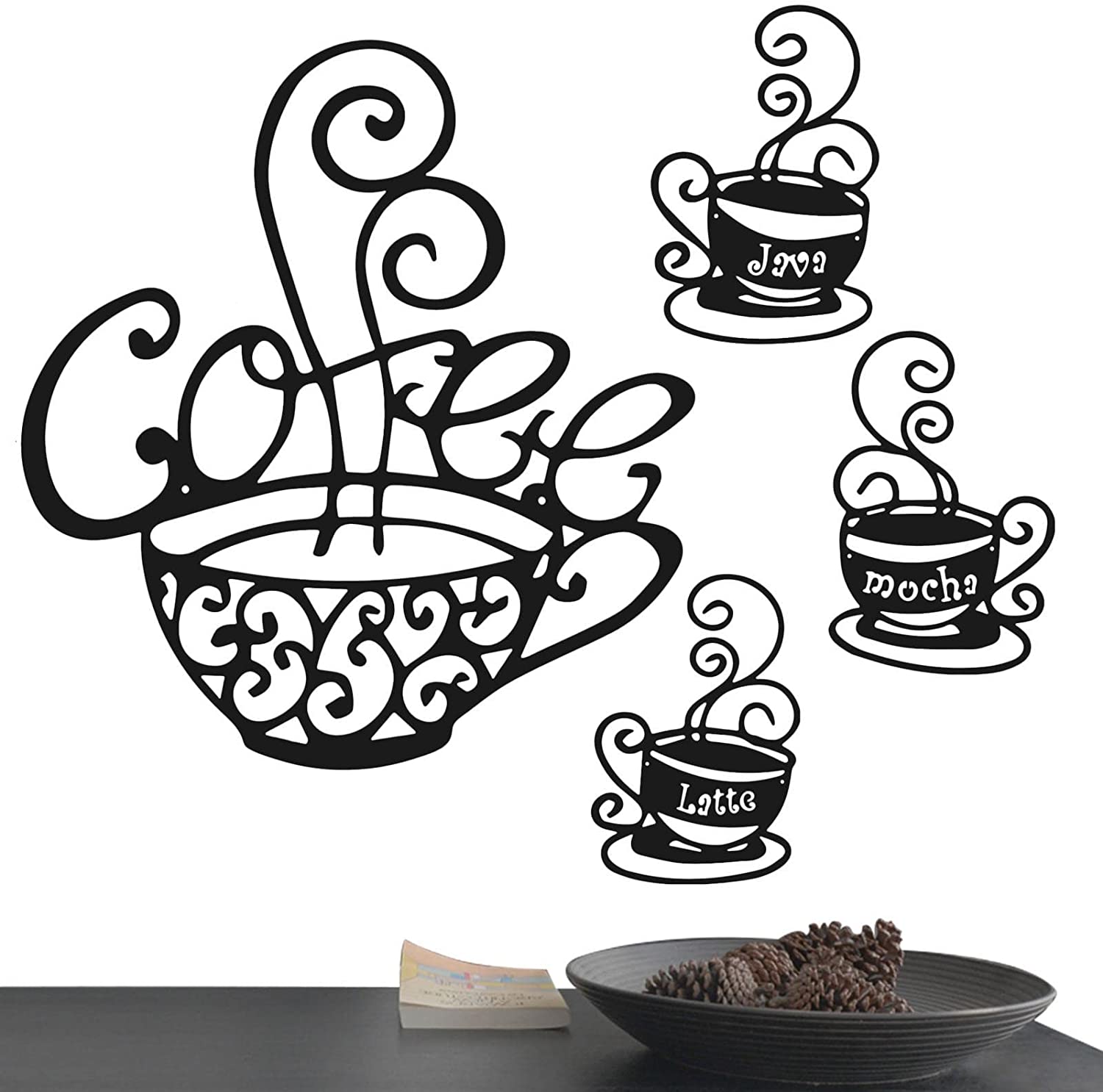 Metal Coffee Cup Wall Decor Hollow Coffee Cup Metal Wall Art, Cafe