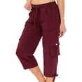 thumbnail image 2 of vigerkar Womens Capris with Pockets Loose Fit Casual Capri Pants Dressy Lightweight Ladies Baggy Cargo Pants for Hiking (Wine, XL), 2 of 4