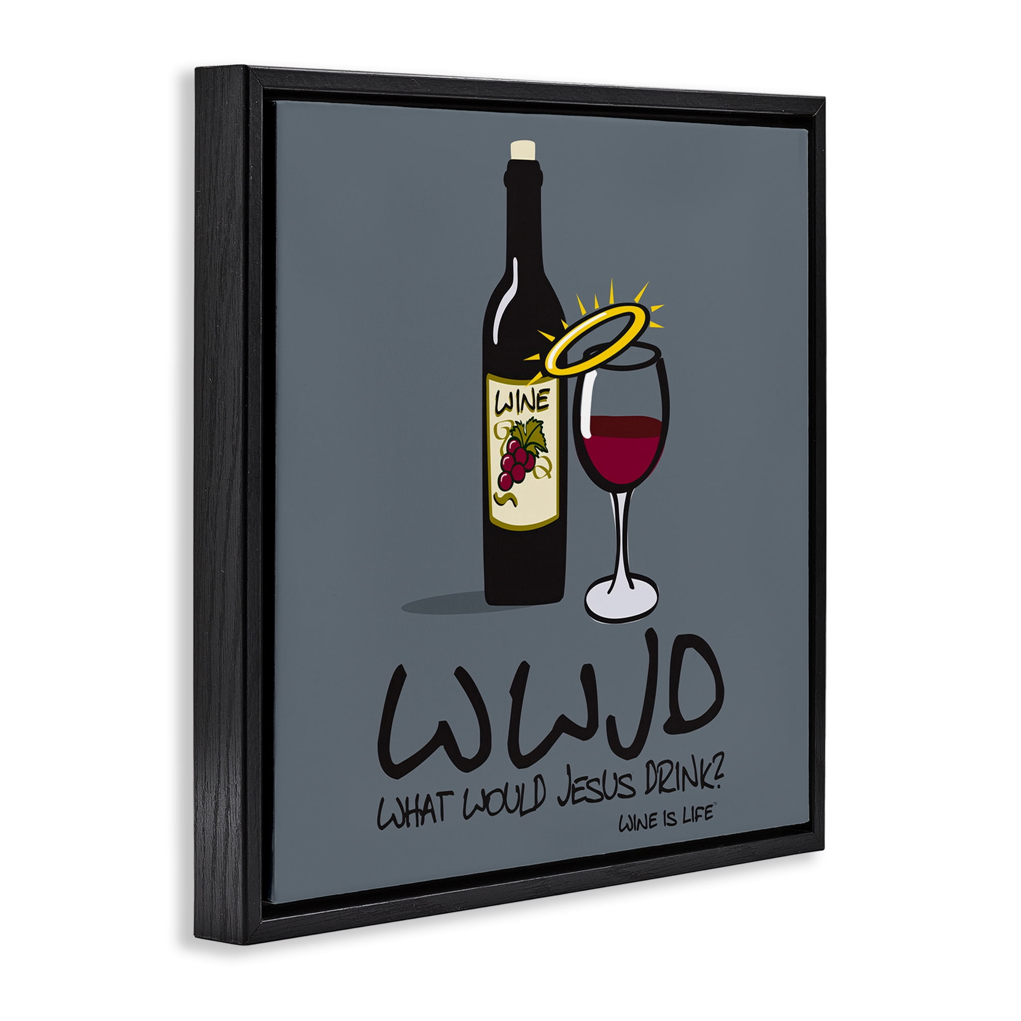 Stupell Industries What Would Jesus Drink Food & Beverage Painting Black Floater Framed Canvas Art Print Wall Art, 25 x 25
