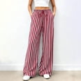 thumbnail image 5 of Dwellite Womens Plus Size Wide Leg Pants Elastic High Waist Striped Casual Palazzo Pants Lounge Trouser with Pockets Red XL, 5 of 6