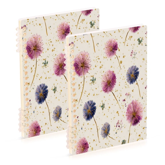 Wirebound Notebook Hardcover Spiral Notebooks Pink and Purple Dandelions, 60 Pages, 80 GSM, 5.7 x 8.3in