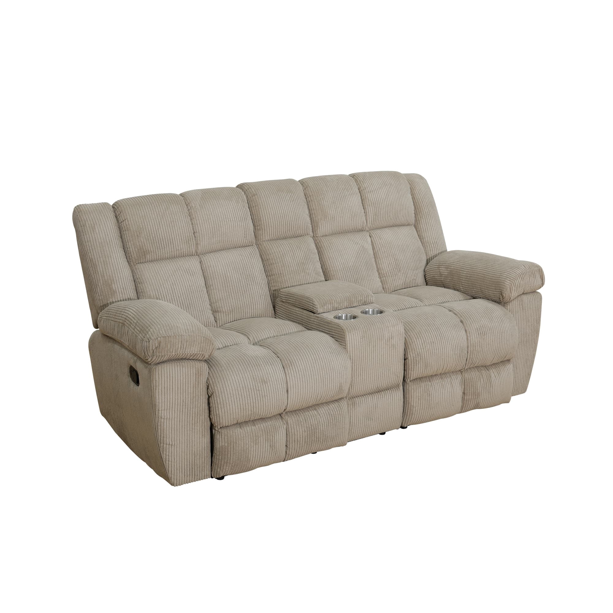 MAYEERTY Reclining Loveseat, 2-Seat Corduroy Fabric Recliner with Storage & Cup Holders for Living Room, Beige