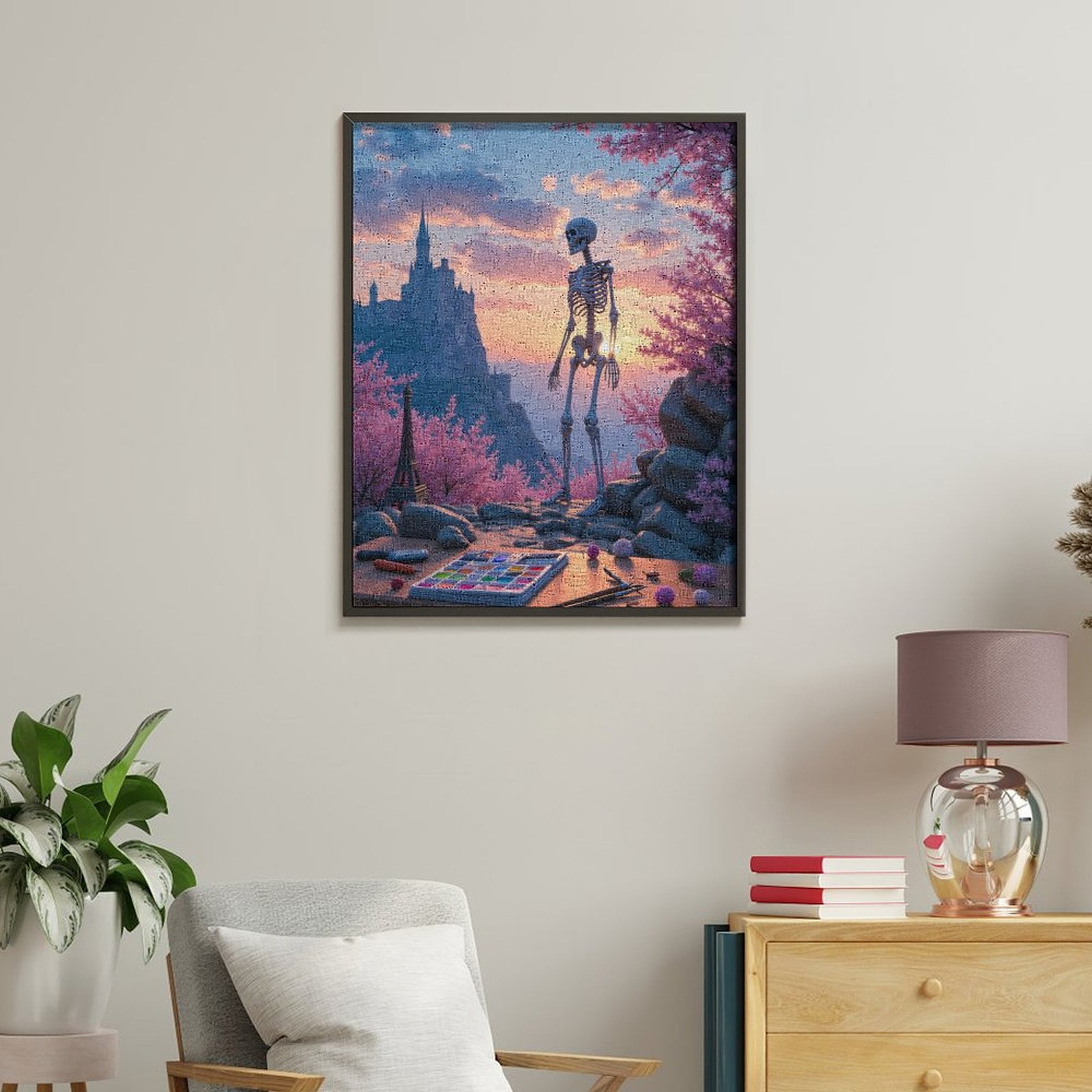 Paint By Numbers Kit for Adults Beginner - Skeleton Castle Sunset Art DIY Canvas Painting Kits for Adults, Frameless Paint By Number for Adults for Home Wall Decor 16x20 Inch