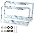 thumbnail image 2 of GZHJMY Watercolor Feather License Plate Frame 2 Pack 2 Holes Car Aluminum License Plate Holder Automotive Parts Decoration Universal with Screw Caps Cover, 2 of 7