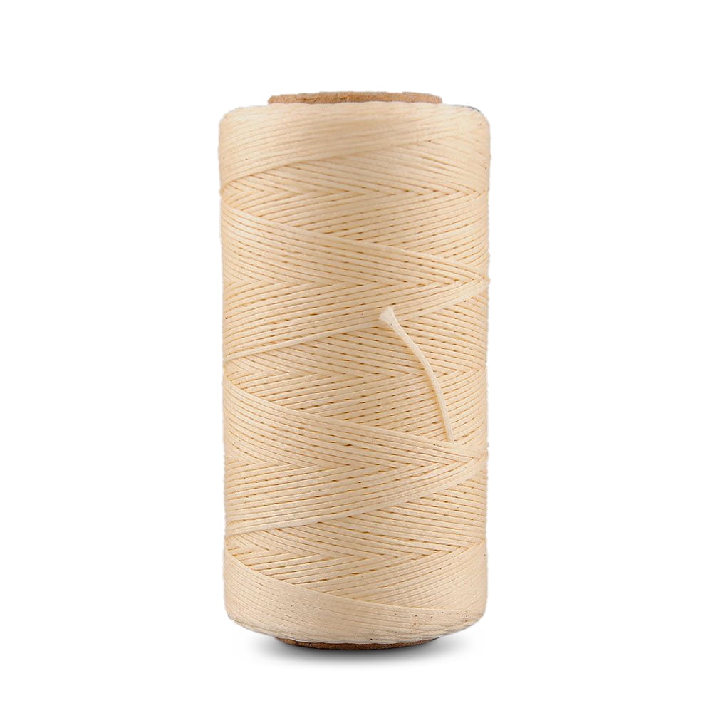 Flexzion Flat Waxed Thread 284Yard 1mm 150D Spool Wax String Cord Sewing Craft Tool Portable for DIY Handicraft Leather Products Beading Hand Stitching Beige