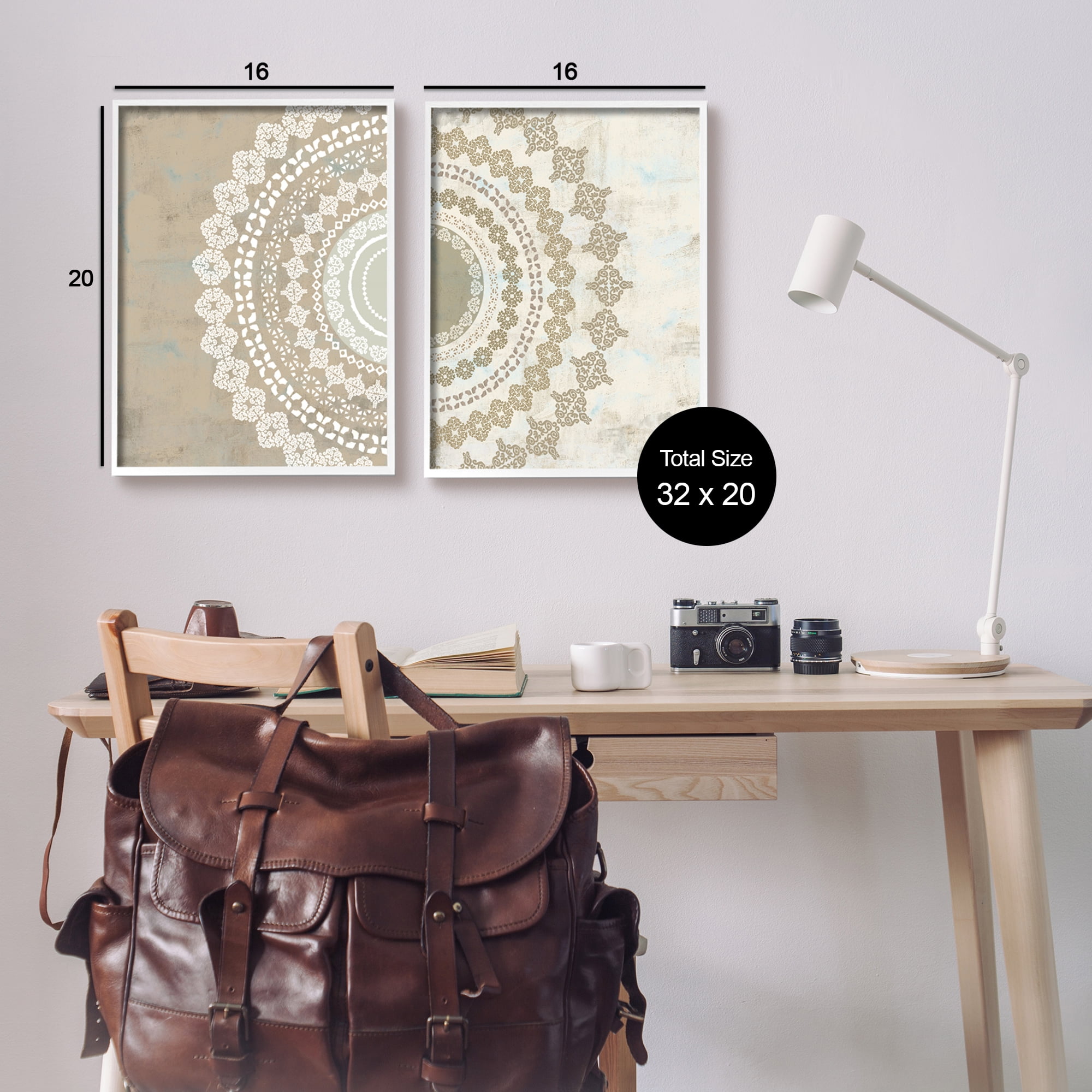 Stupell Rustic Mandala Boho Pattern Abstract Painting White Framed Art Print Wall Art, Set of 2