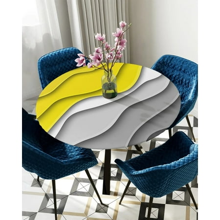 

Tablecloth Round Fitted Yellow Grey Gradient Geometric Abstract Elastic Edged Table Cover Protector Cloth Waterproof Rectangle 50 -54