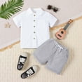 thumbnail image 2 of FAOWME Boys Linen Blend Short Sleeve Shirt Shorts Sets Casual Summer 2PCS Outfits With Collar & Solid Colors Grey 6-7 Years, 2 of 5
