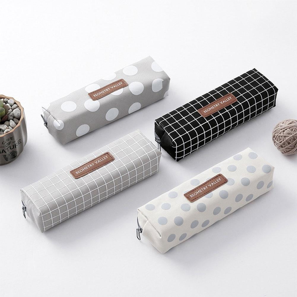 Pencil Case Student Plaid Square Pencil Bag Large Capacity Canvas Pencil Case