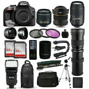 Nikon D3300 DSLR Digital Camera + 18-55mm VR II + 6.5mm Fisheye + 55-300mm VR + 420-1600mm Lens + Filters + 128GB Memory + Action Stabilizer + i-TTL Autofocus Flash + Backpack + Case + 70" Tripod