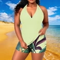 thumbnail image 2 of Tauxra Women's Plus Size Swimwear Two Piece Solid Color Halter Top with Built In Bra Adjustable Straps Split Back Bathing Suits, 2 of 7