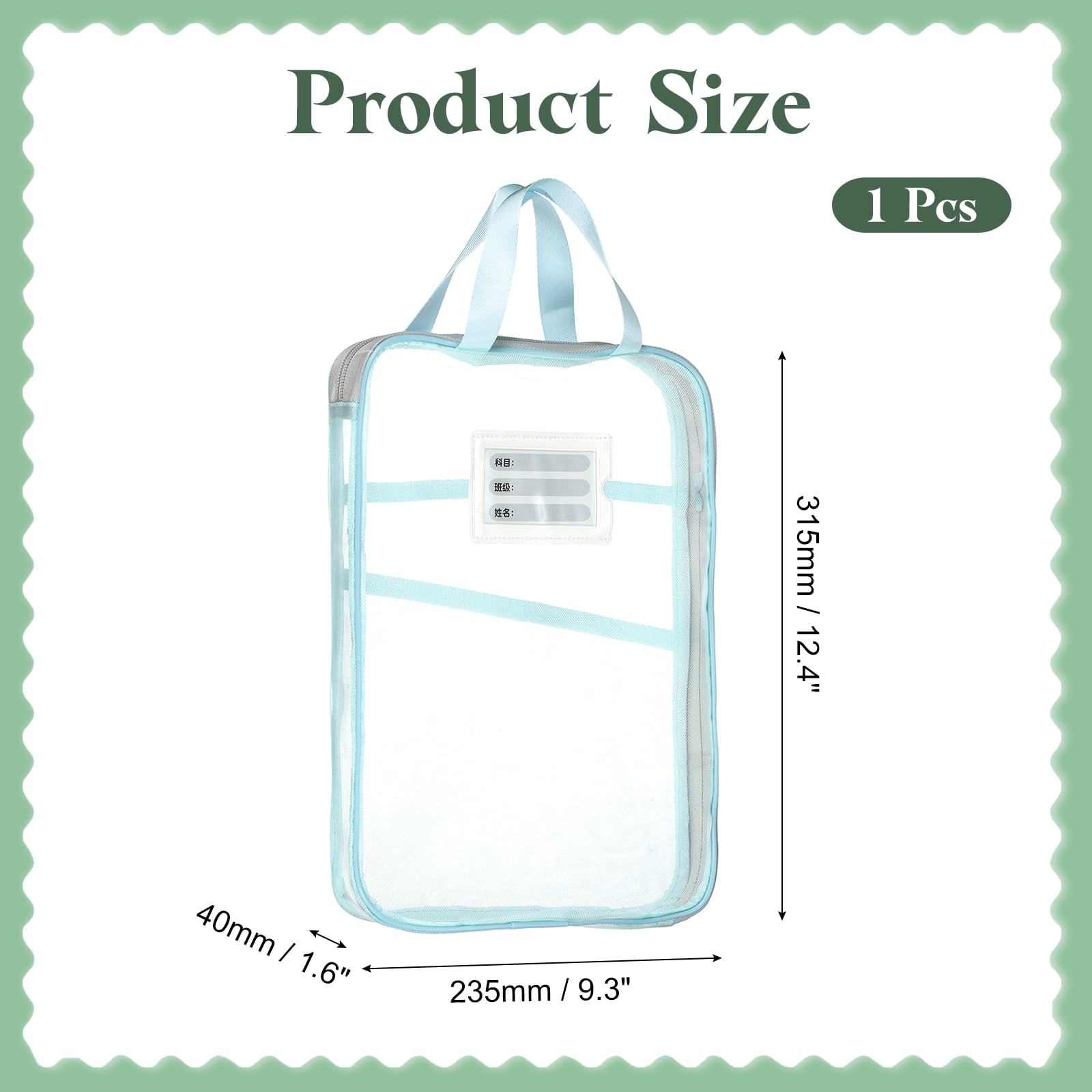 Uxcell Mesh Zipper Pouch, 12.4x9.3" Transparent File Bag Pouch Multi-layer A4 Size Document Bag Organizer with Handle and Support Rod for Office Home Educational, Blue