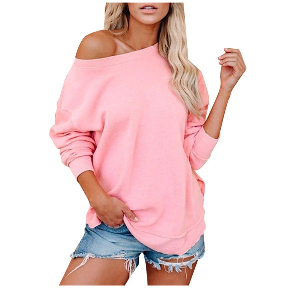 Egmy Women'S Casual Soild Color Long Sleeve Loose Pullove T Shirts tops