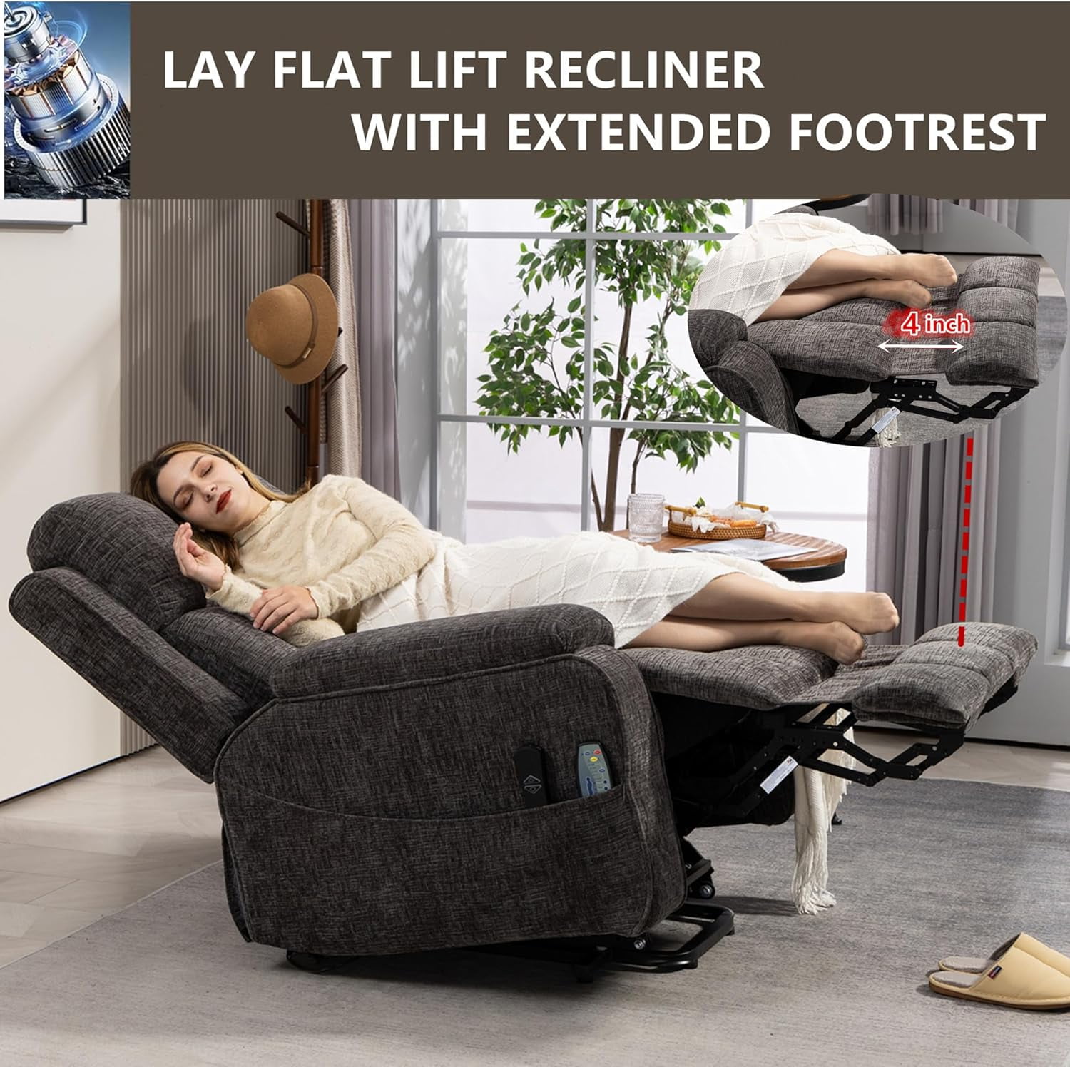 Power Lift Recliner Chairs for Elderly - Infinite Position Lay Flat Recliner with Heat & Massage Side Storage Cup Holder - USB Type C Charging - Dual Motor Lift Chair 400 lbs