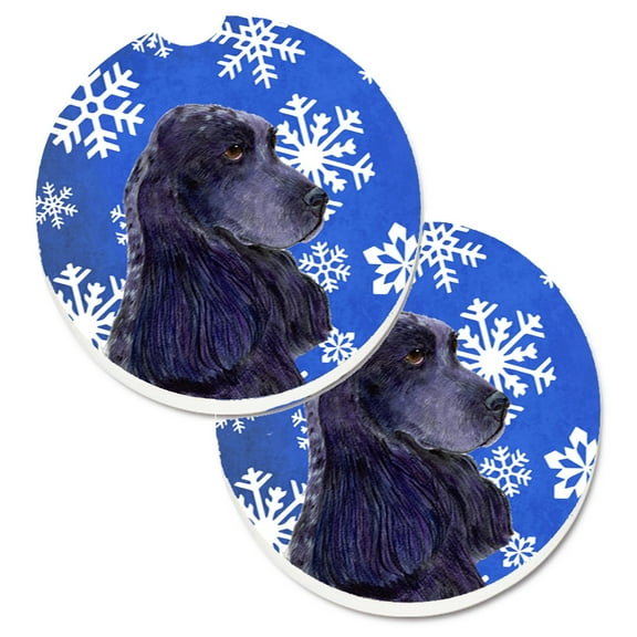 Cocker Spaniel Winter Snowflakes Holiday Set of 2 Cup Holder Car Coasters
