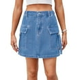 thumbnail image 2 of Women Cargo Mini Skirt Denim Jean Dress with Pocket Denim Blue S, 2 of 9
