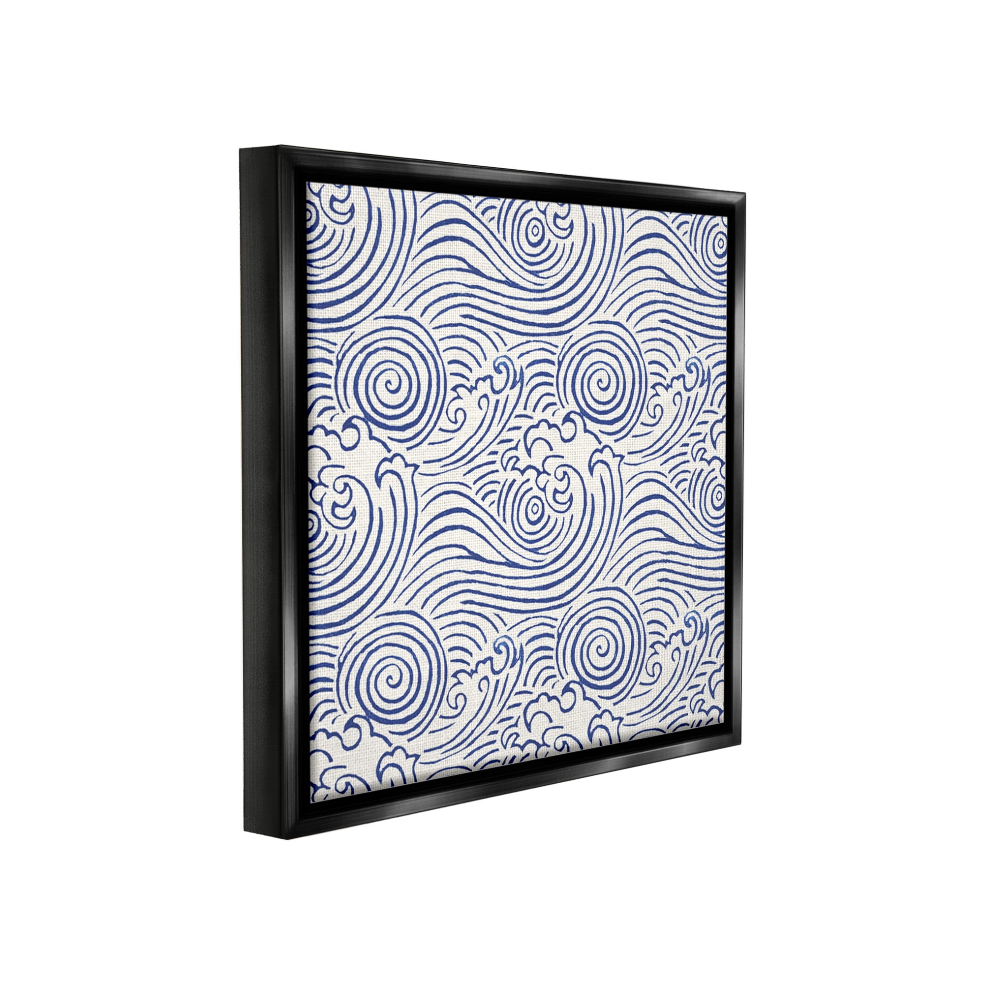 Stupell Industries Traditional Sea Waves Pattern Nature Painting Black Floater Framed Canvas Art Print Wall Art, 25 x 25