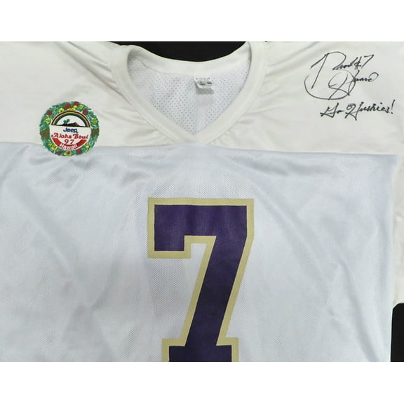 Washington Huskies Brock Huard Autographed White Jersey "Go Huskies!" 1997 Jeep Aloha Bowl Beckett BAS QR #BS30294